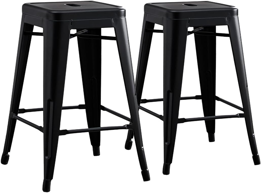AC Pacific 24” Metal Backless Barstool Set of 2 – Country Rustic Style, Lightweight & Sturdy Build, Easy Assembly – Matte Black Finish