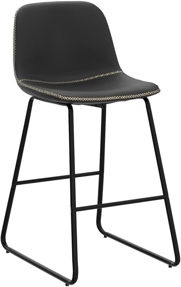 HeuGah Bar stools Set of 2,Faux Leather Counter Height Bar Stools,Dining Room Chairs with Metal Legs & Soft Backrest Easy to Assemble