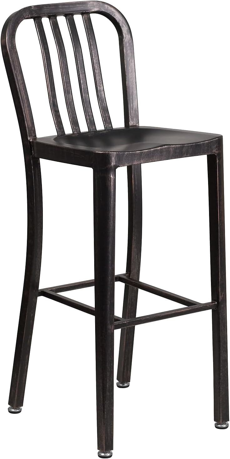 Flash Furniture Gael 30" Commercial Metal Barstools with Footrest, Vertical Slat Back Bar Height Stools for Restaurants and Kitchens, Set of 2, Silver