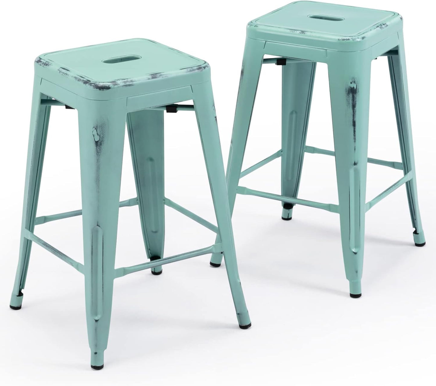 Vogue Furniture Direct 24" Bar Stools Black Backless Metal Barstools Indoor-Outdoor Counter Height Stools with Square Seat, Set of 2 - VF1571001