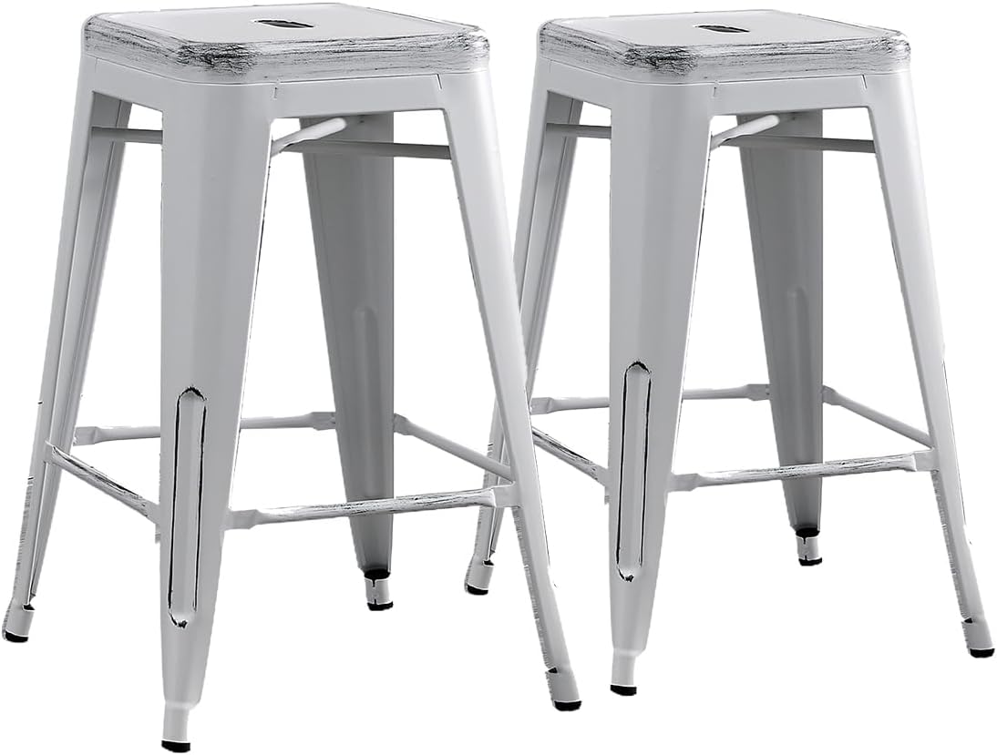 AC Pacific 24” Metal Backless Barstool Set of 2 – Country Rustic Style, Lightweight & Sturdy Build, Easy Assembly – Matte Black Finish