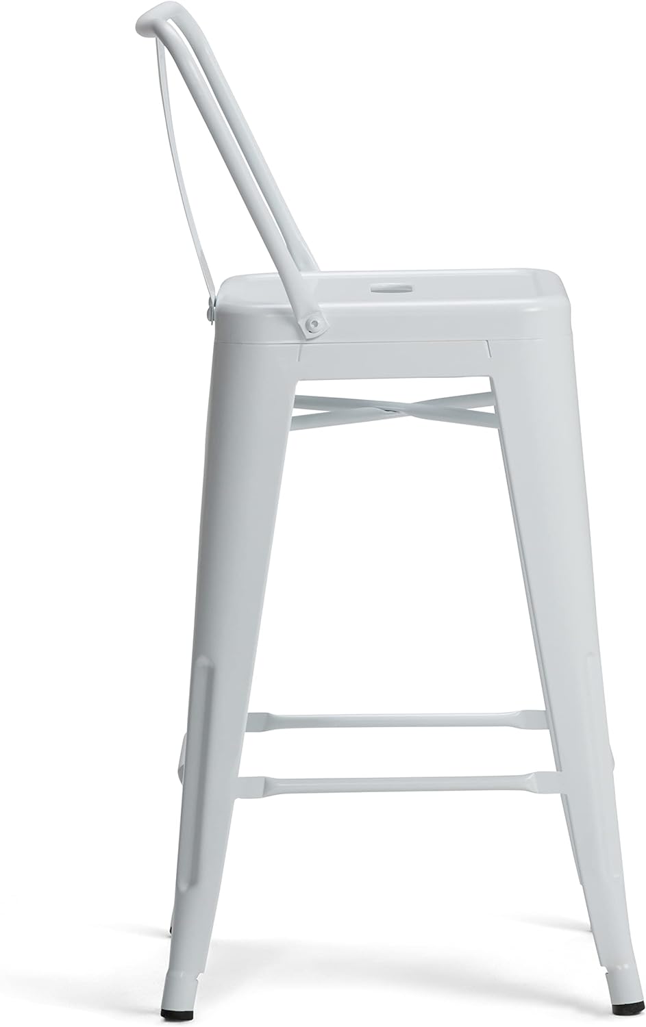 SIMPLIHOME Rayne Counter Stools (Set of 2) - 24 Inch Seat Height Metal Kitchen Seats in White, Industrial Seating for Dining Room or Kitchen with Curved Backrest and Footrest
