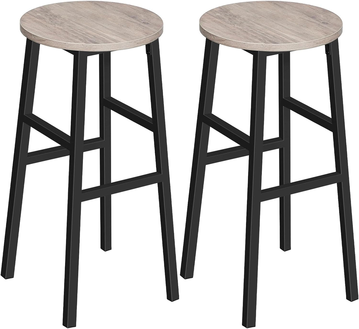 Bar Stools, Set of 2 Round Bar Chairs with Footrest, 24.4 Inch Kitchen Breakfast Bar Stools, Industrial Bar Stools, Easy Assembly, for Dining Room, Kitchen, Rustic Brown BAHR0201Z