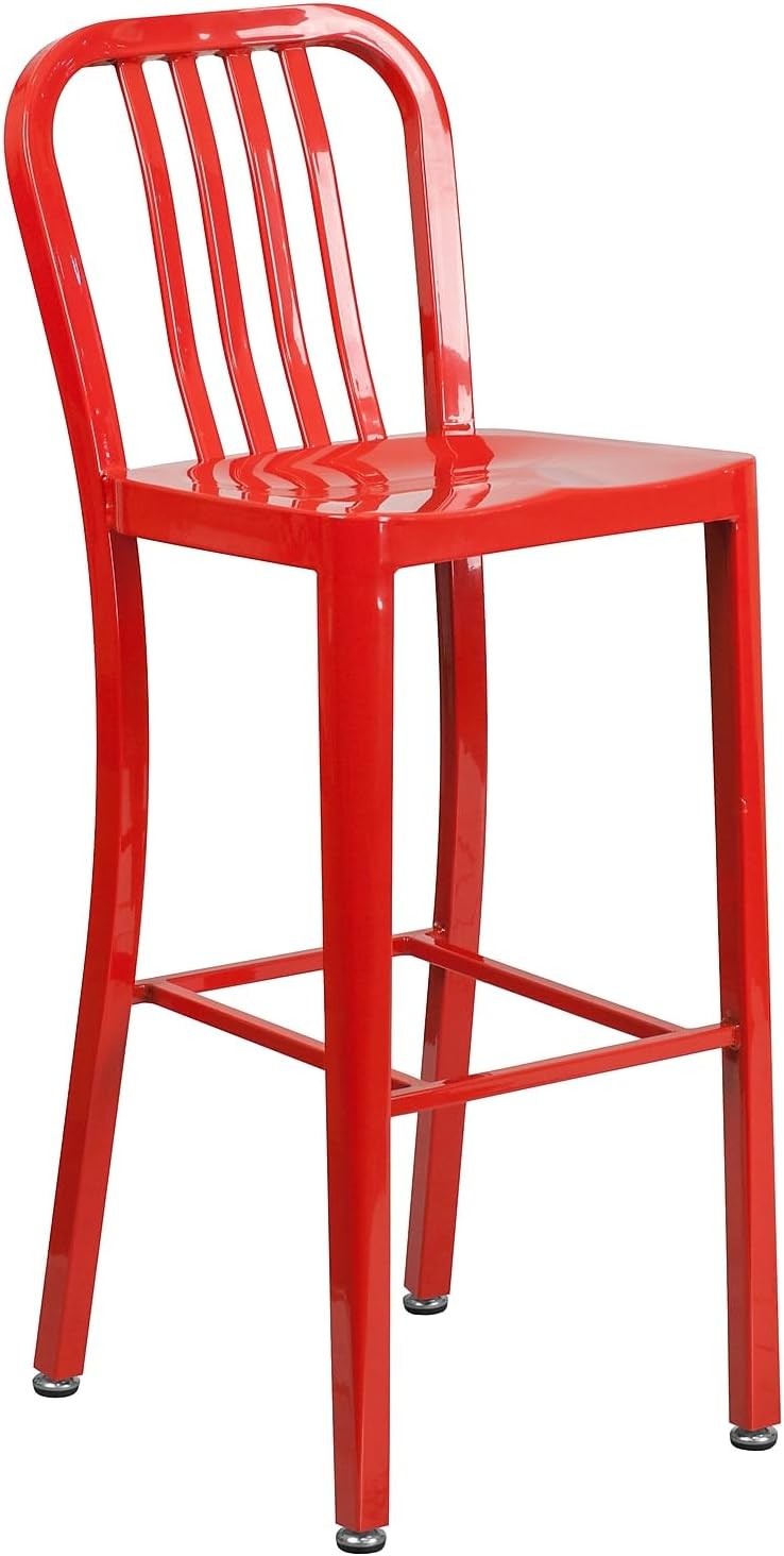 Flash Furniture Gael 30" Commercial Metal Barstools with Footrest, Vertical Slat Back Bar Height Stools for Restaurants and Kitchens, Set of 2, Silver