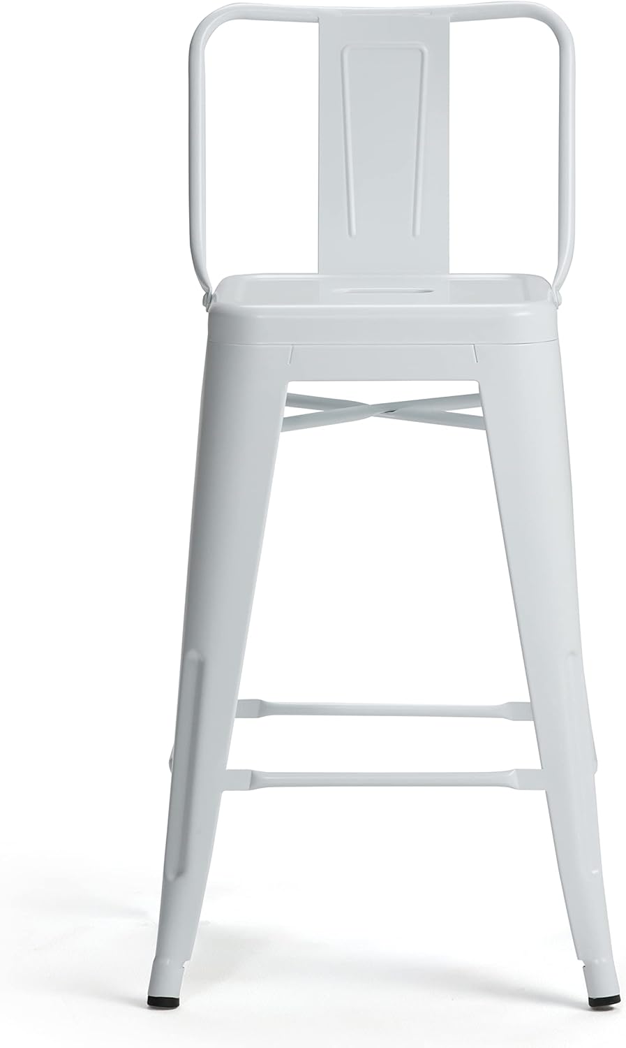 SIMPLIHOME Rayne Counter Stools (Set of 2) - 24 Inch Seat Height Metal Kitchen Seats in White, Industrial Seating for Dining Room or Kitchen with Curved Backrest and Footrest