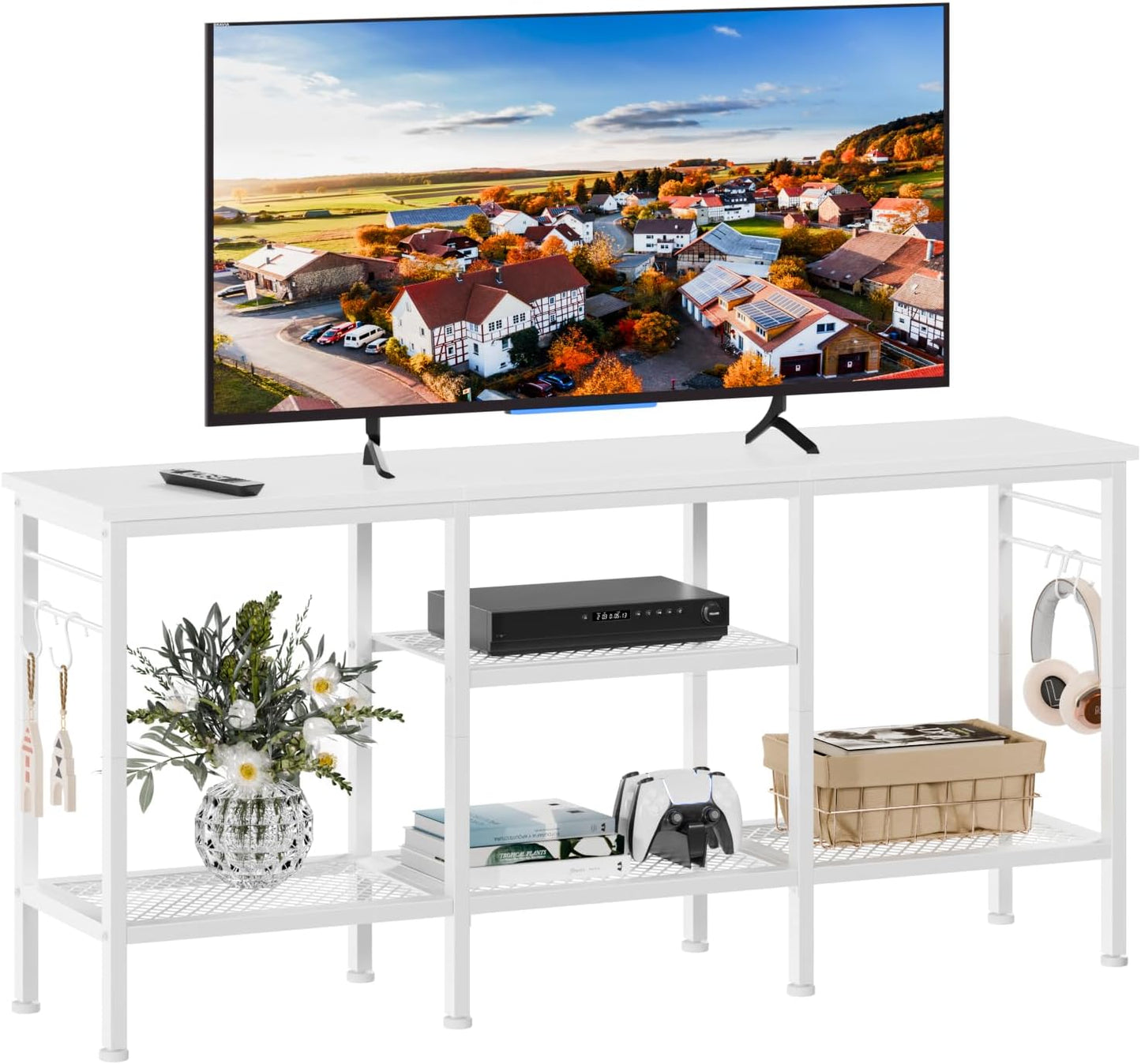 Furologee TV Stand for TVs up to 55 Inch, Entertainment Center with Open Storage Shelves, Media Console Table with Soundbar Shelf for Living Room, Bedroom, Rustic Brown
