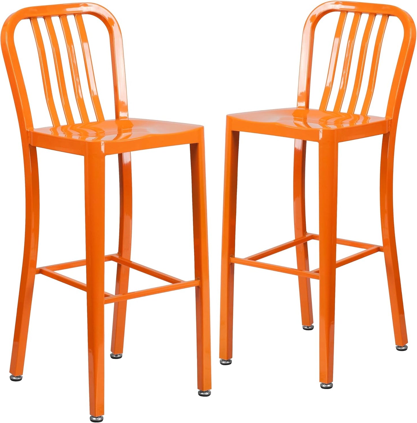 Flash Furniture Gael 30" Commercial Metal Barstools with Footrest, Vertical Slat Back Bar Height Stools for Restaurants and Kitchens, Set of 2, Silver