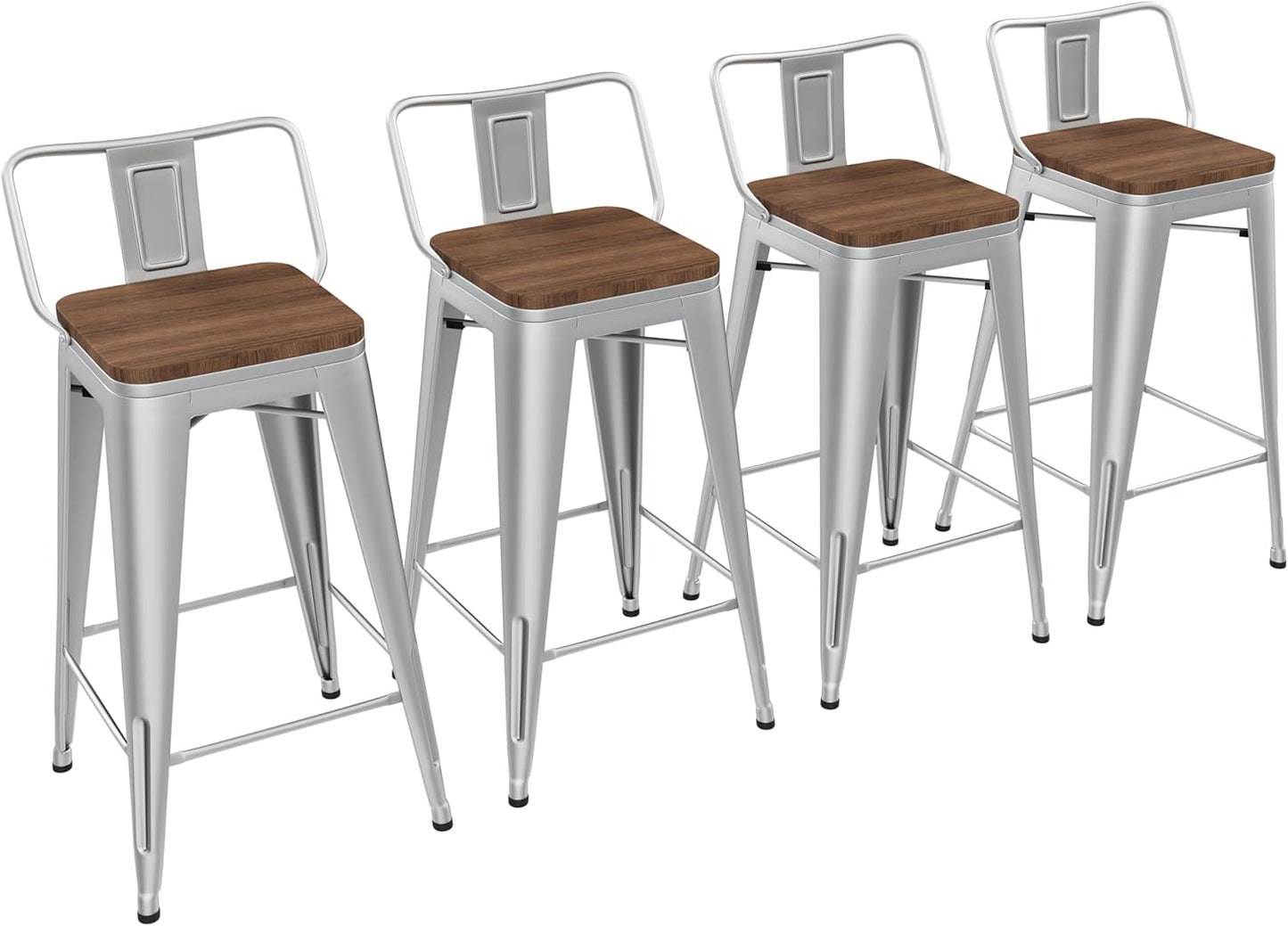 Yongchuang 24" Metal Barstools Set of 4 Counter Bar Stools with Wood Top Low Back Matte Black