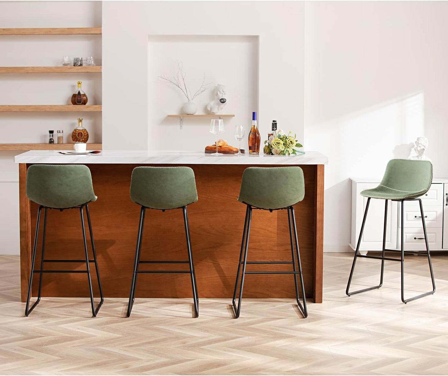 HeuGah Bar stools Set of 2,Faux Leather Counter Height Bar Stools,Dining Room Chairs with Metal Legs & Soft Backrest Easy to Assemble