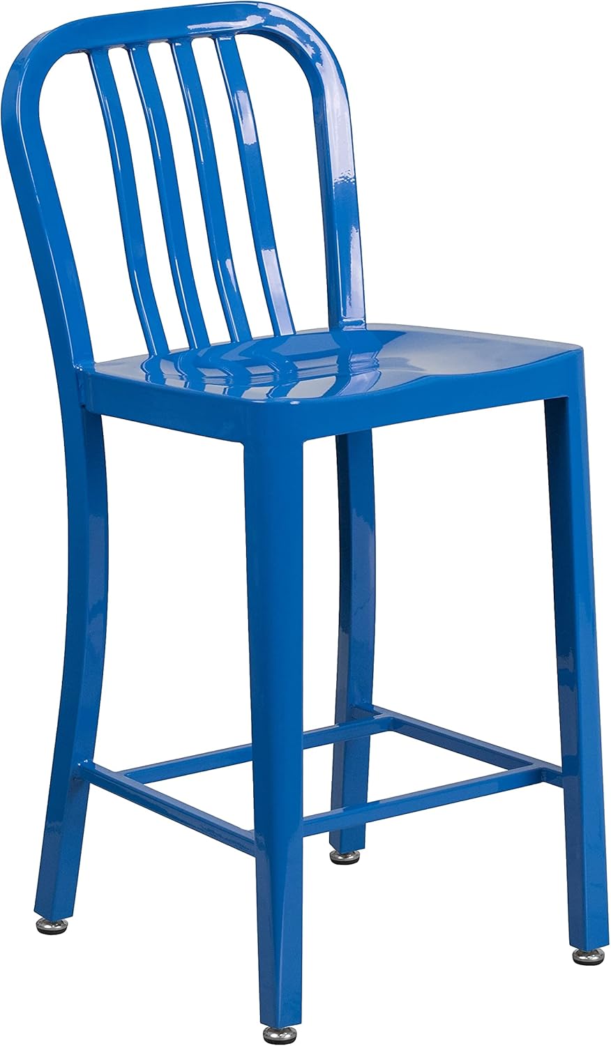 Flash Furniture 24" Commercial Grade Metal Counter Height Stool with Footrest, Modern Vertical Slat Back Stool for Restaurants and Kitchens, Silver