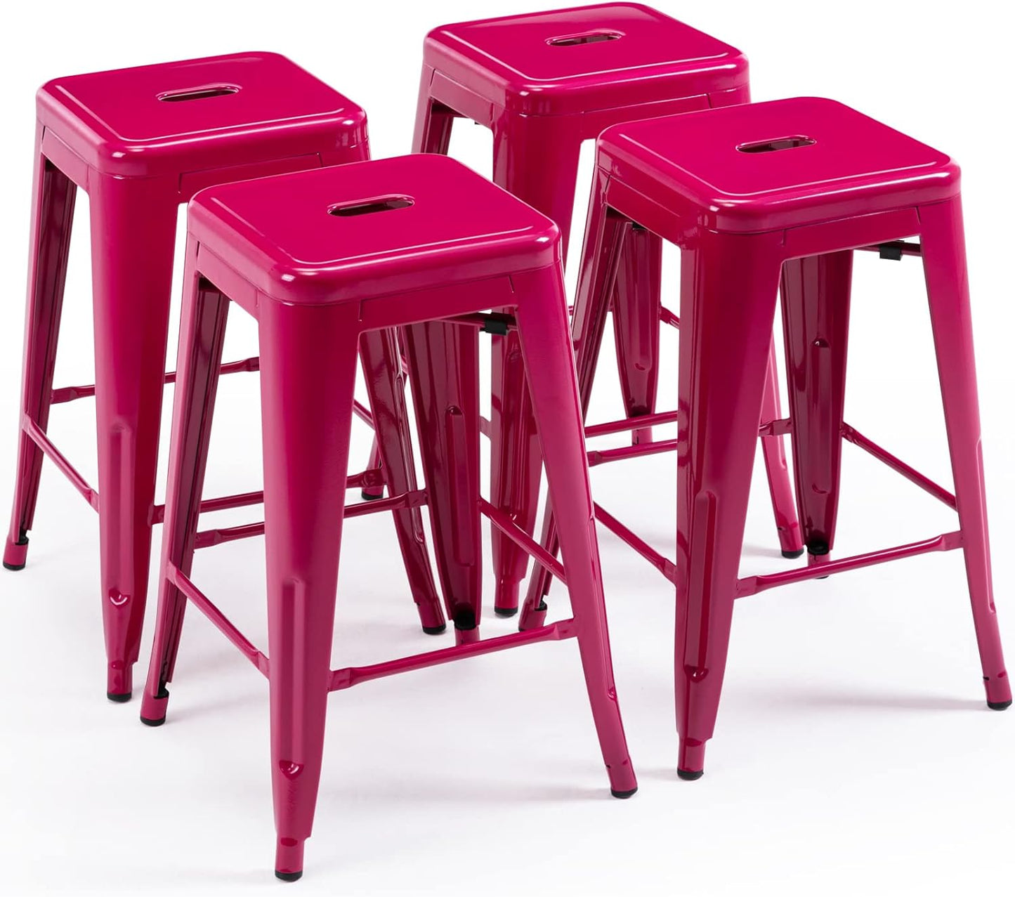 Vogue Furniture Direct 24" Bar Stools Black Backless Metal Barstools Indoor-Outdoor Counter Height Stools with Square Seat, Set of 2 - VF1571001