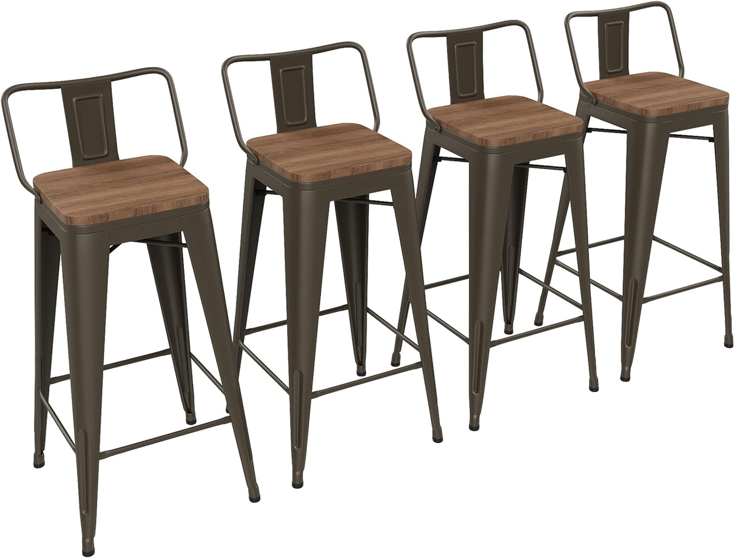 Yongchuang 24" Metal Barstools Set of 4 Counter Bar Stools with Wood Top Low Back Matte Black