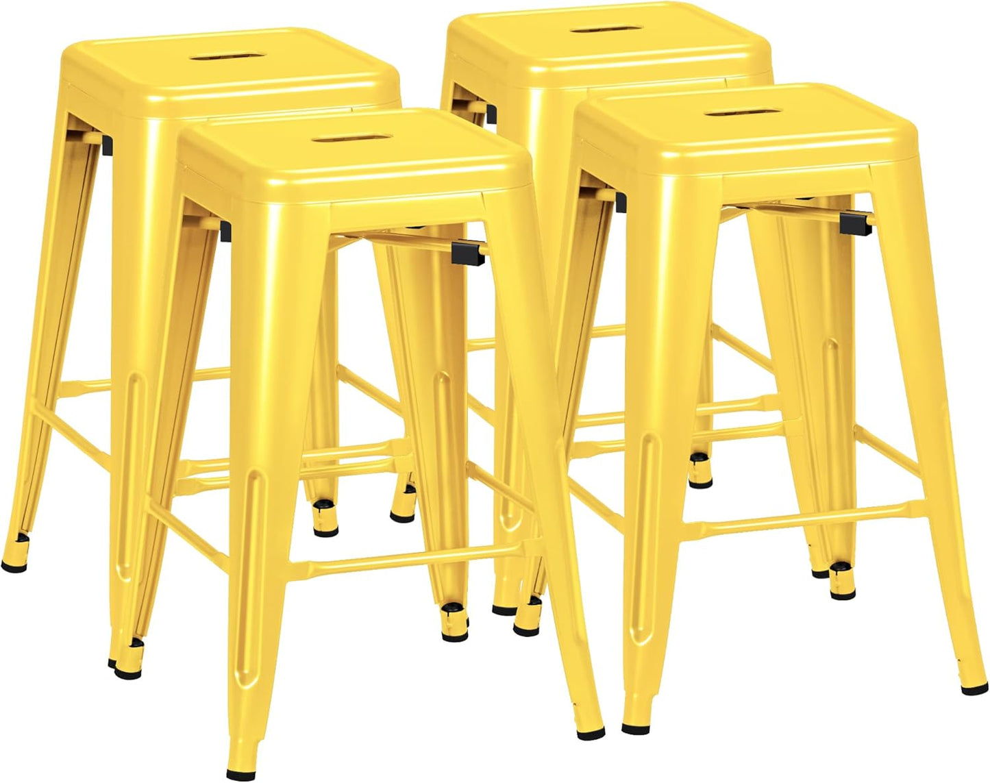 Furmax High Backless Silver Indoor-Outdoor Counter Height Stackable Bar Stools, Set of 4, Gun Metal