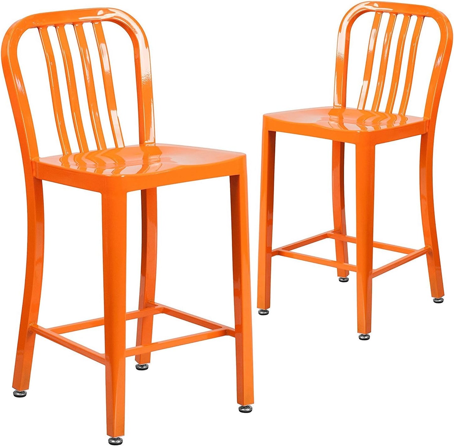 Flash Furniture 24" Commercial Grade Metal Counter Height Stool with Footrest, Modern Vertical Slat Back Stool for Restaurants and Kitchens, Silver