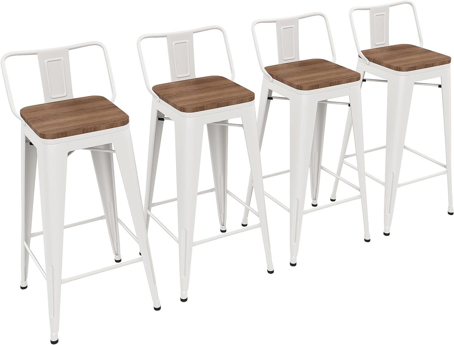 Yongchuang 24" Metal Barstools Set of 4 Counter Bar Stools with Wood Top Low Back Matte Black