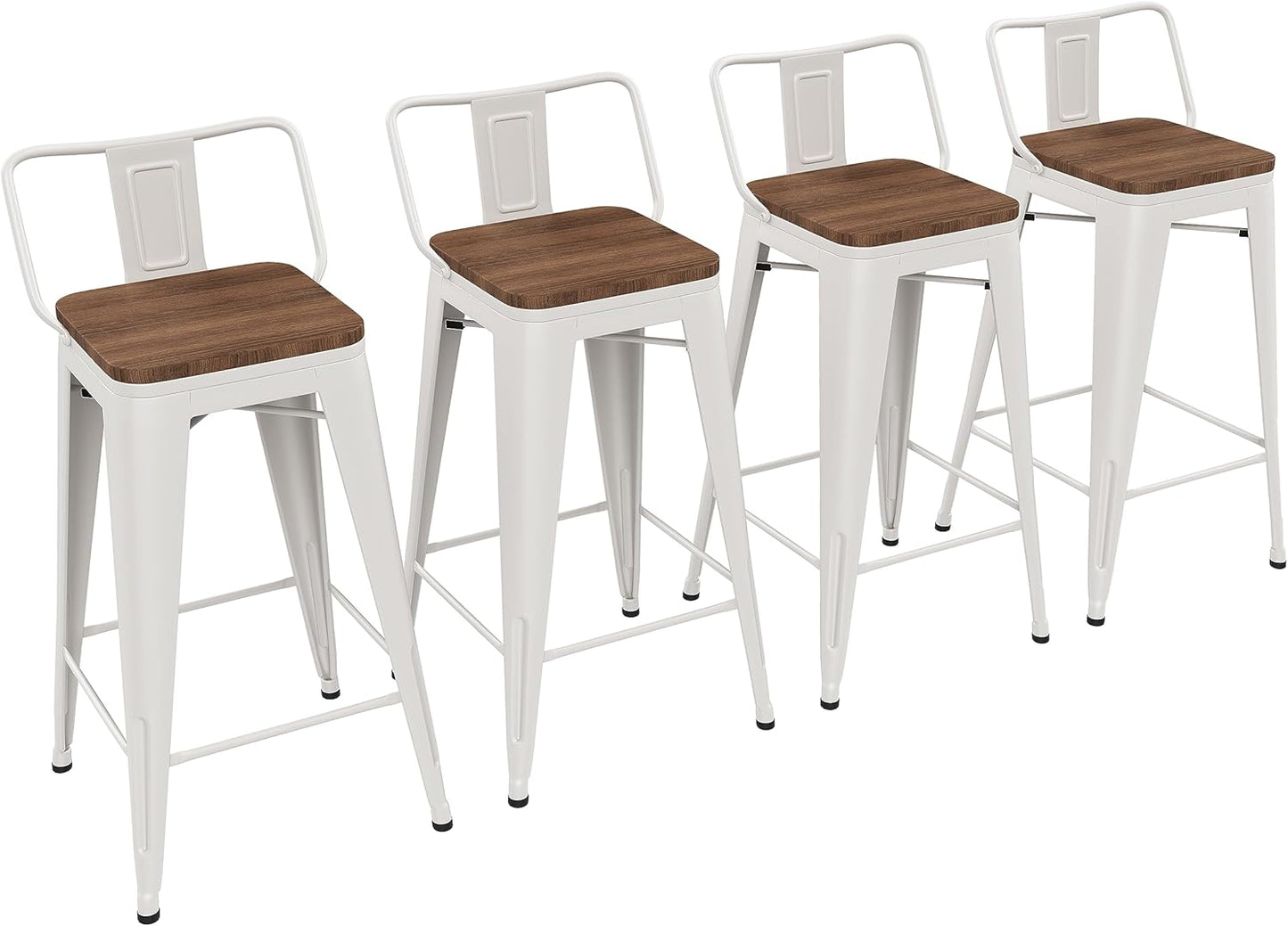 Yongchuang 24" Metal Barstools Set of 4 Counter Bar Stools with Wood Top Low Back Matte Black