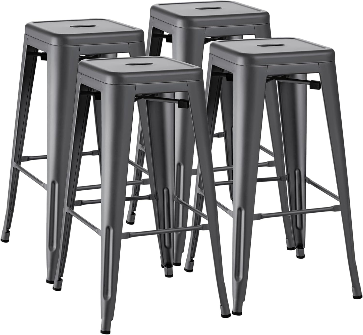 Furmax 30 Inches Metal Bar Stools Bar Height High Backless Stools Indoor Outdoor Stackable Kitchen Stools Set of 4 (Dark Black)