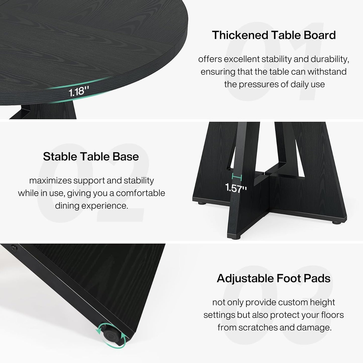 Tribesigns Round Dining Table Wood Kitchen Table for Dining Room, 47 in Dinning Room Tables for 4 Man, Farmhouse Dinner Table with Wooden Tabletop and Cross Base, Black