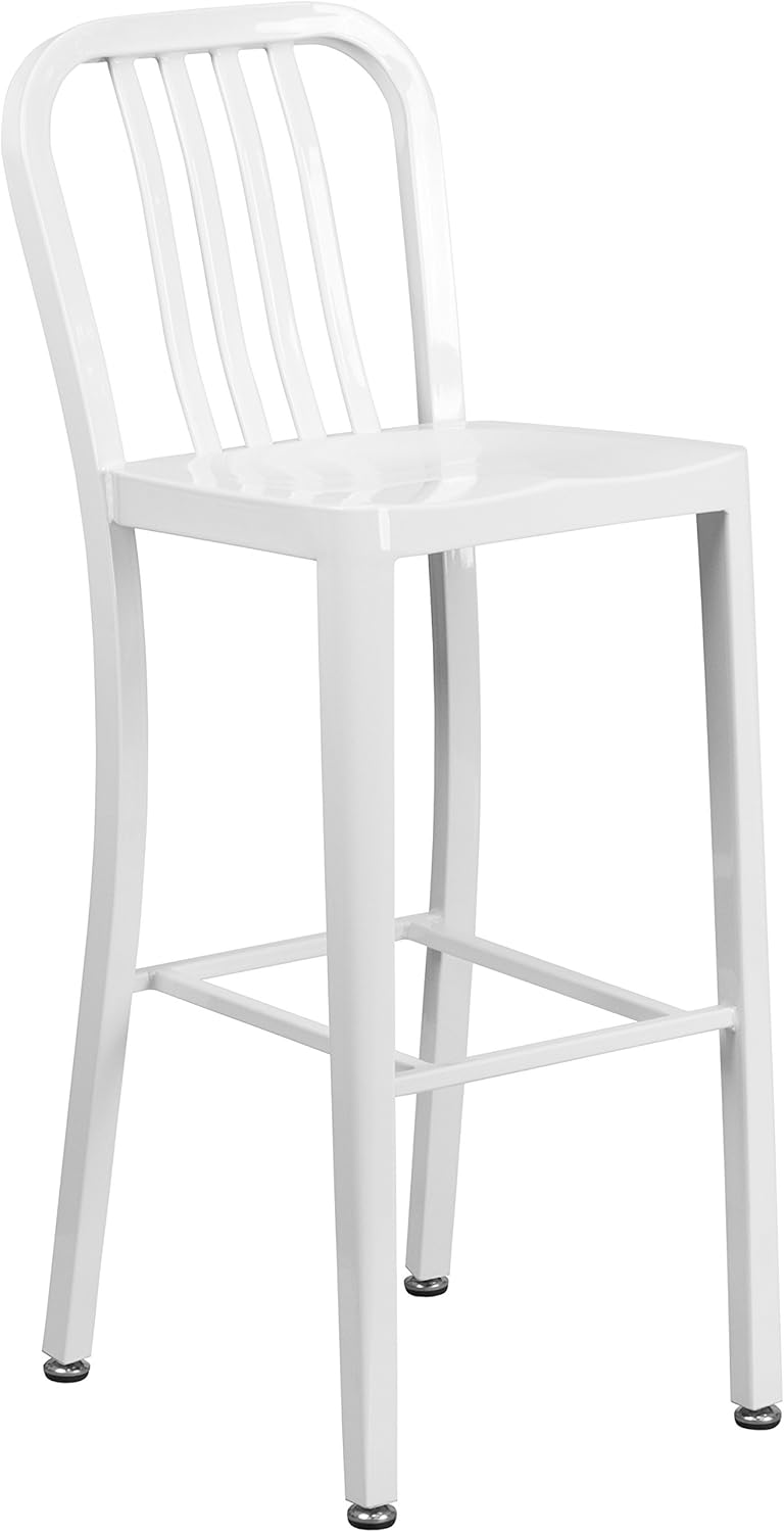 Flash Furniture Gael 30" Commercial Metal Barstools with Footrest, Vertical Slat Back Bar Height Stools for Restaurants and Kitchens, Set of 2, Silver