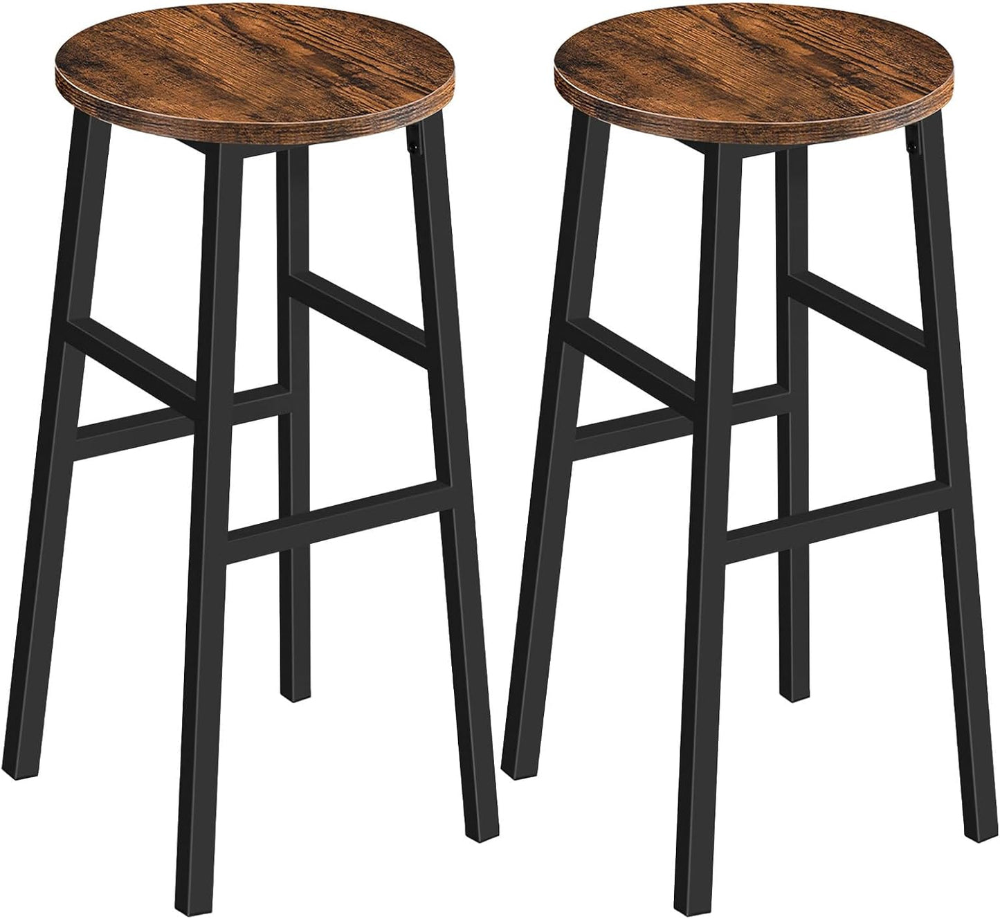 Bar Stools, Set of 2 Round Bar Chairs with Footrest, 24.4 Inch Kitchen Breakfast Bar Stools, Industrial Bar Stools, Easy Assembly, for Dining Room, Kitchen, Rustic Brown BAHR0201Z