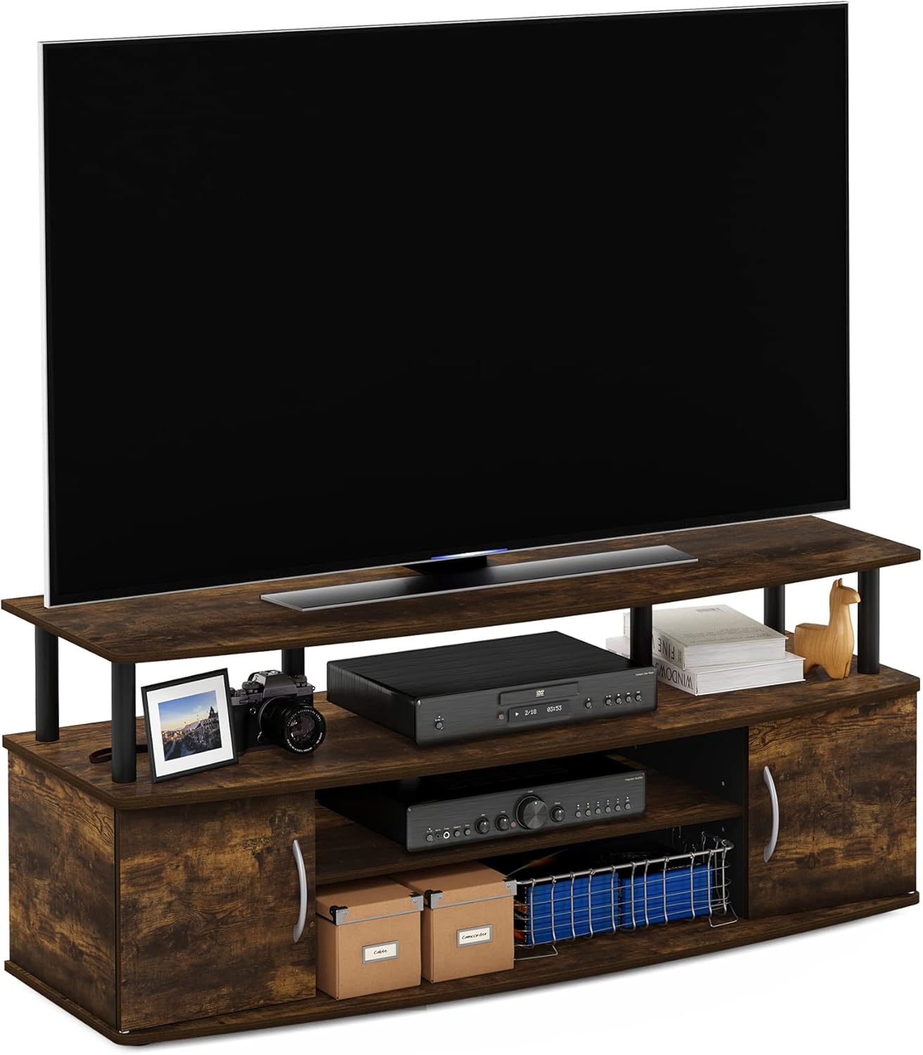 Furinno JAYA Large Entertainment Stand for TV Up to 55 Inch, French Oak Grey/Black