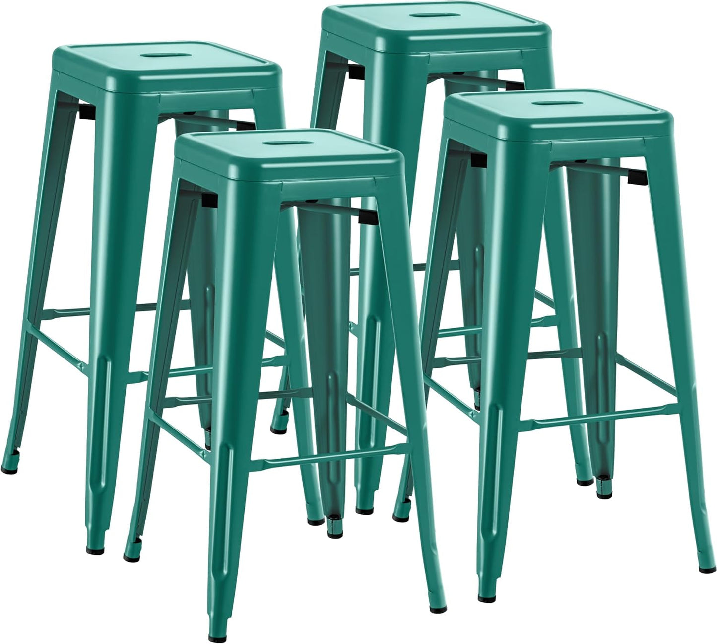 Furmax 30 Inches Metal Bar Stools Bar Height High Backless Stools Indoor Outdoor Stackable Kitchen Stools Set of 4 (Dark Black)