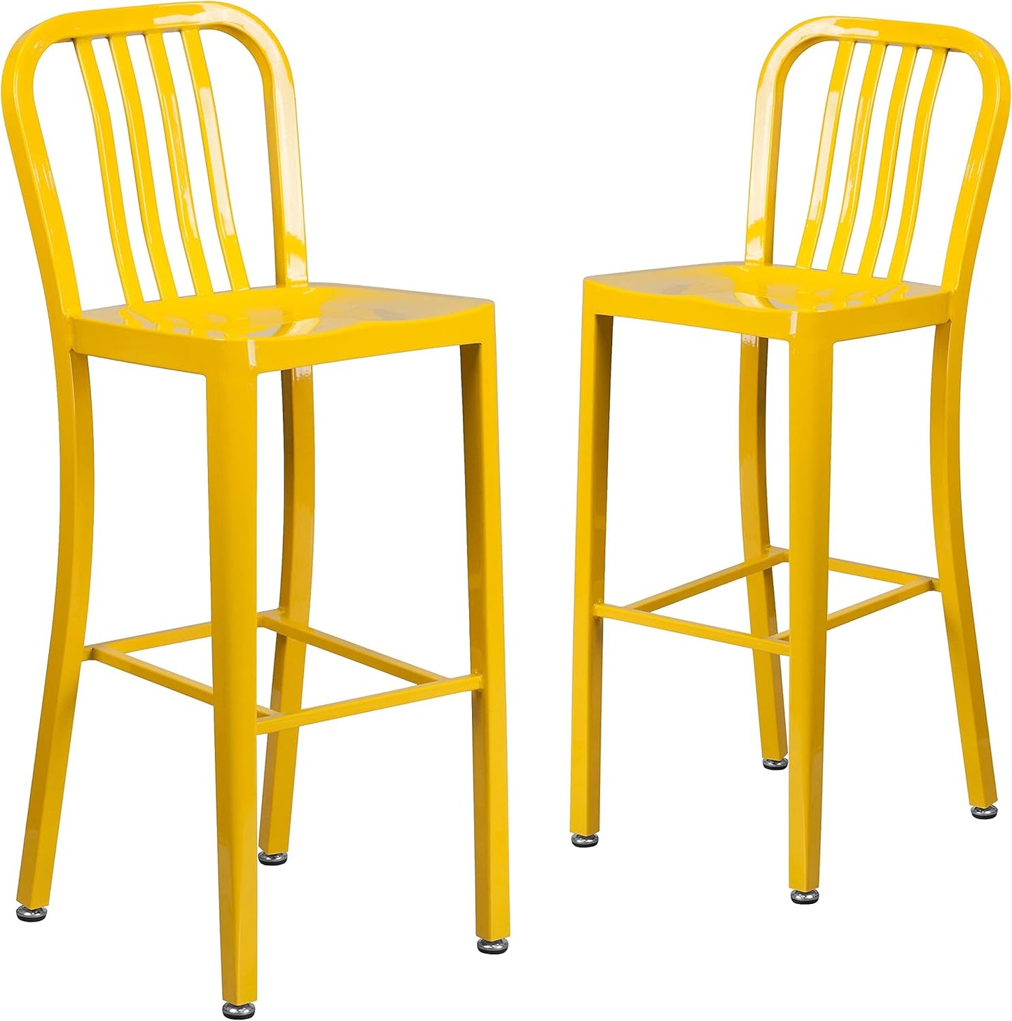 Flash Furniture Gael 30" Commercial Metal Barstools with Footrest, Vertical Slat Back Bar Height Stools for Restaurants and Kitchens, Set of 2, Silver