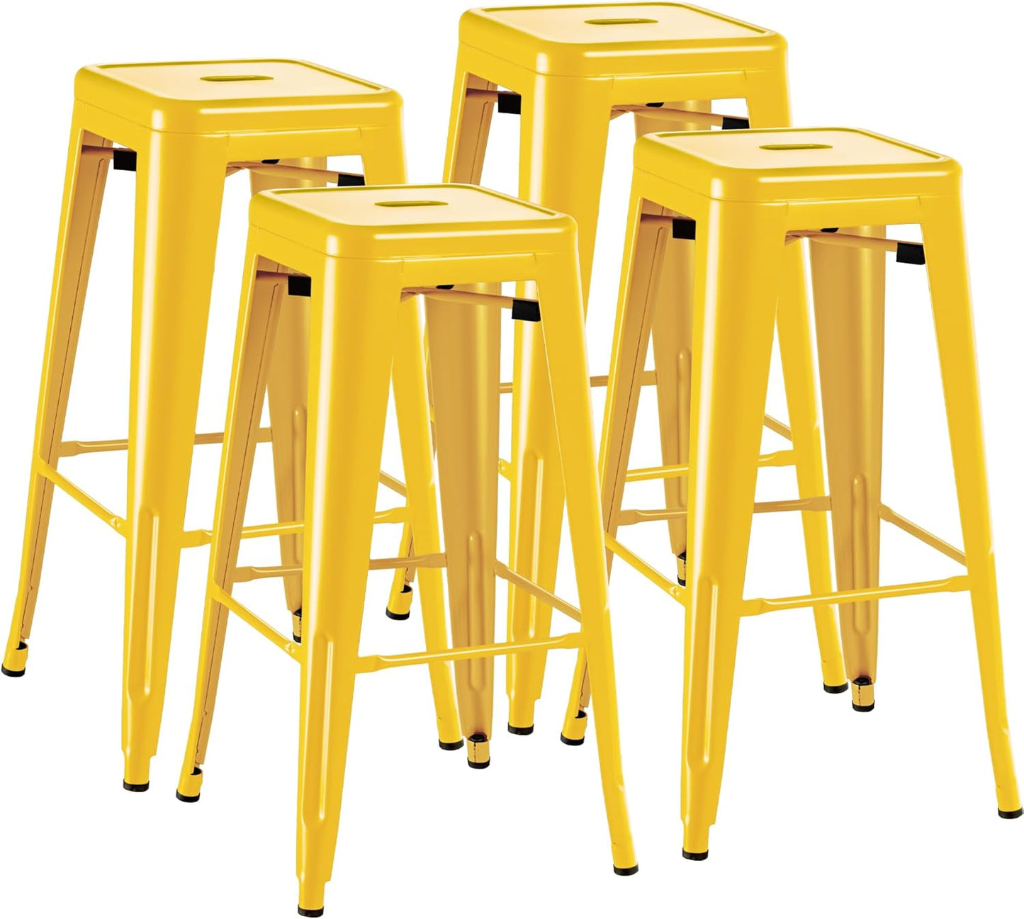 Furmax 30 Inches Metal Bar Stools Bar Height High Backless Stools Indoor Outdoor Stackable Kitchen Stools Set of 4 (Dark Black)
