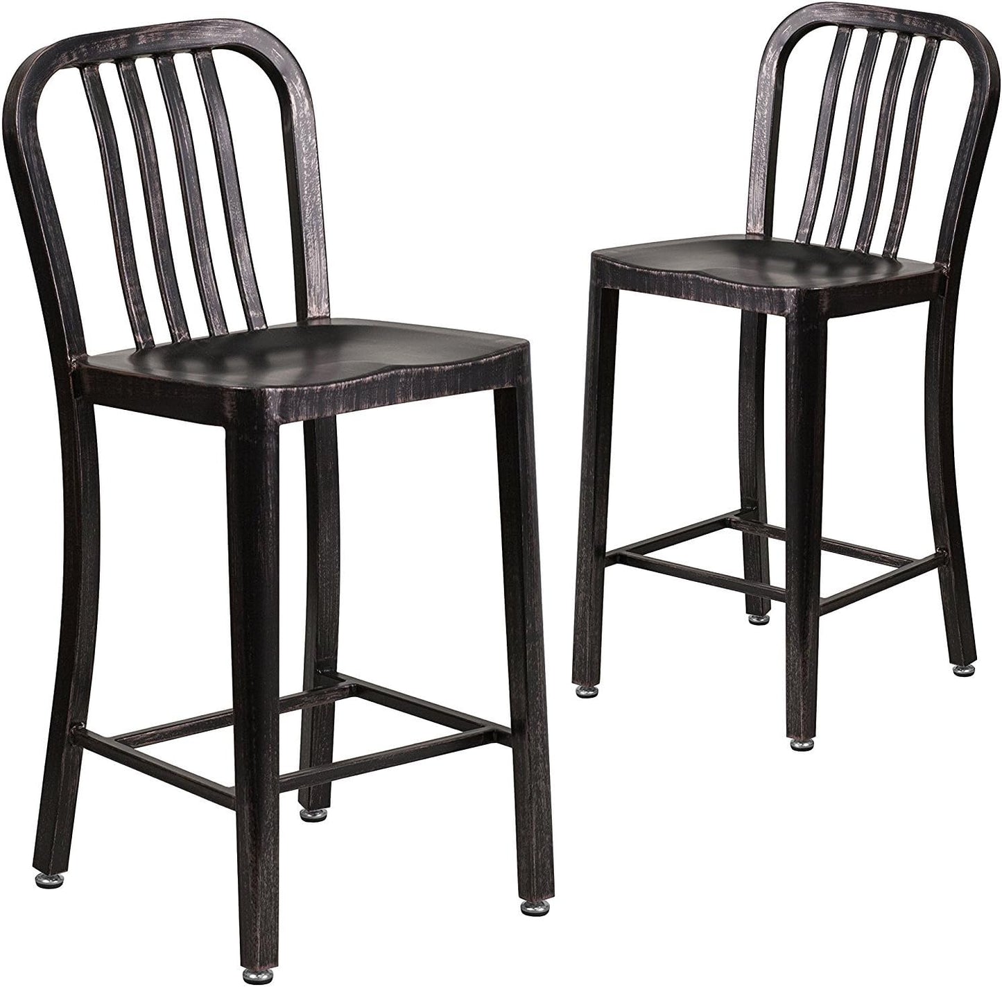 Flash Furniture 24" Commercial Grade Metal Counter Height Stool with Footrest, Modern Vertical Slat Back Stool for Restaurants and Kitchens, Silver