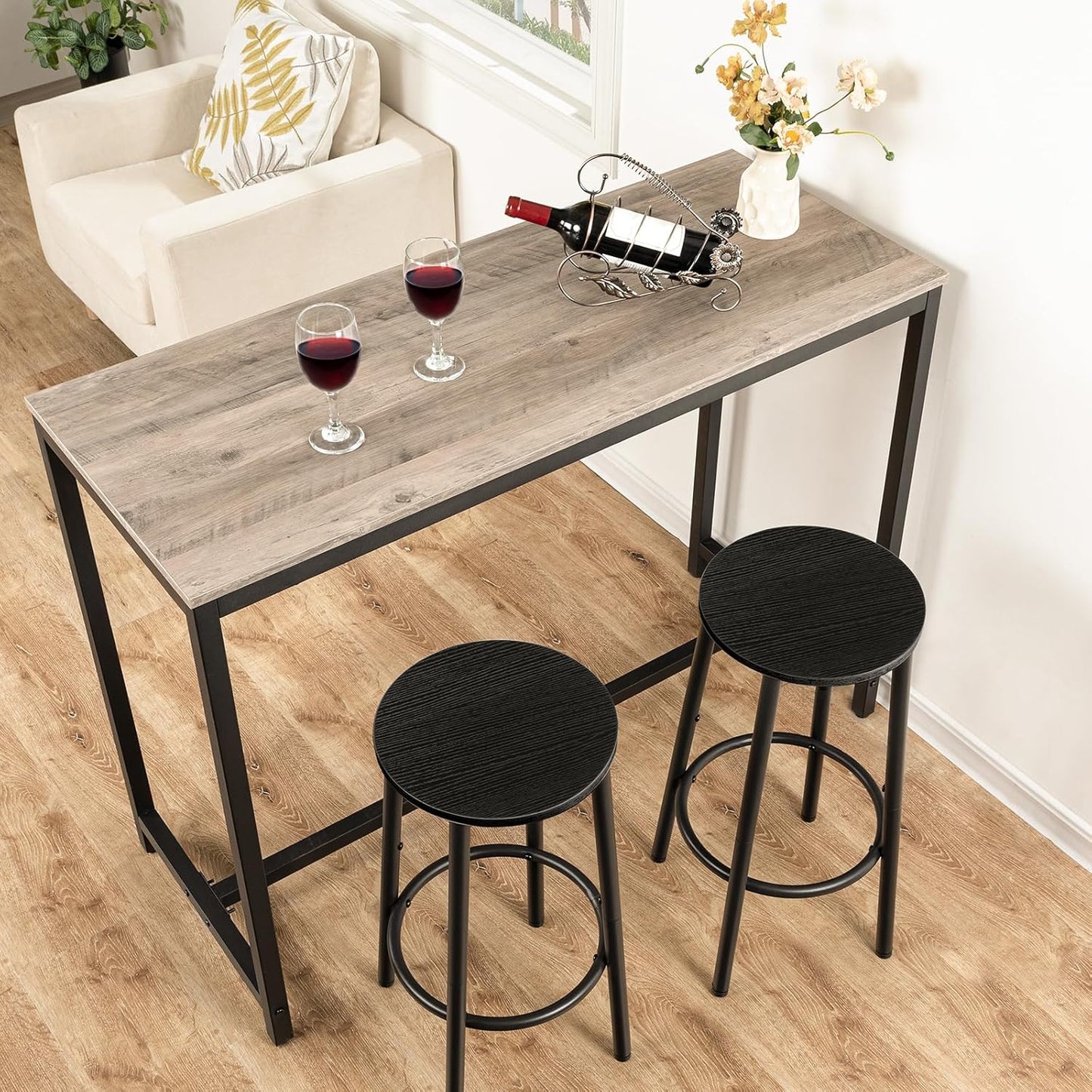 HOOBRO Bar Stool Set, Counter Height Stools with Footrest, Sturdy Steel Frame, for Dining Room, Kitchen Island, Party, Easy Assembly, Black BK03BY01N1