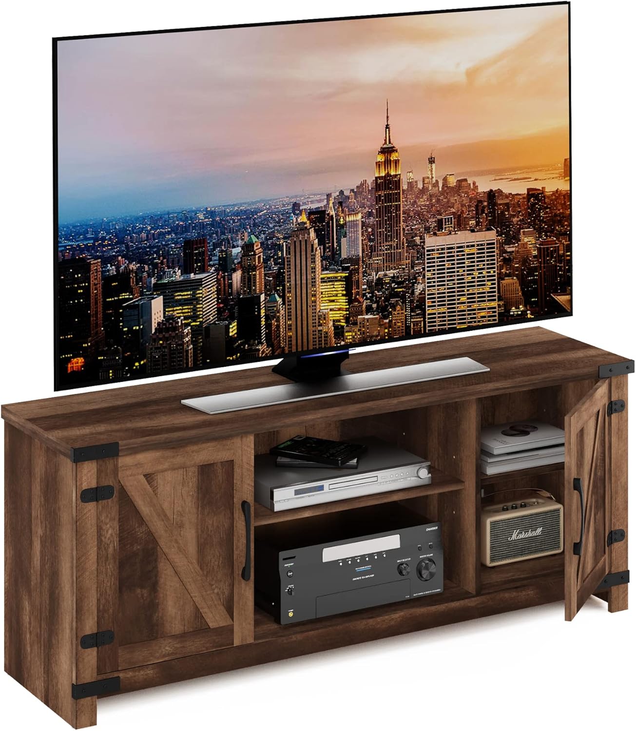 Furinno JAYA Large Entertainment Stand for TV Up to 55 Inch, French Oak Grey/Black