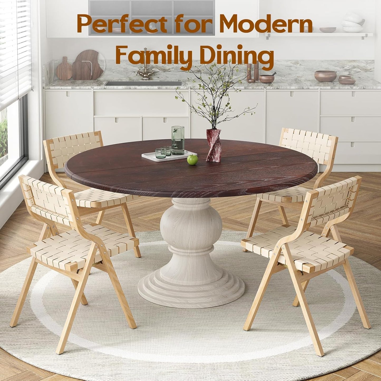 Soohow 47.2" Wood Round Dining Table, Kitchen Table for 4-6 People with Pedestal Base, Ideal for Kitchen and Dining Room