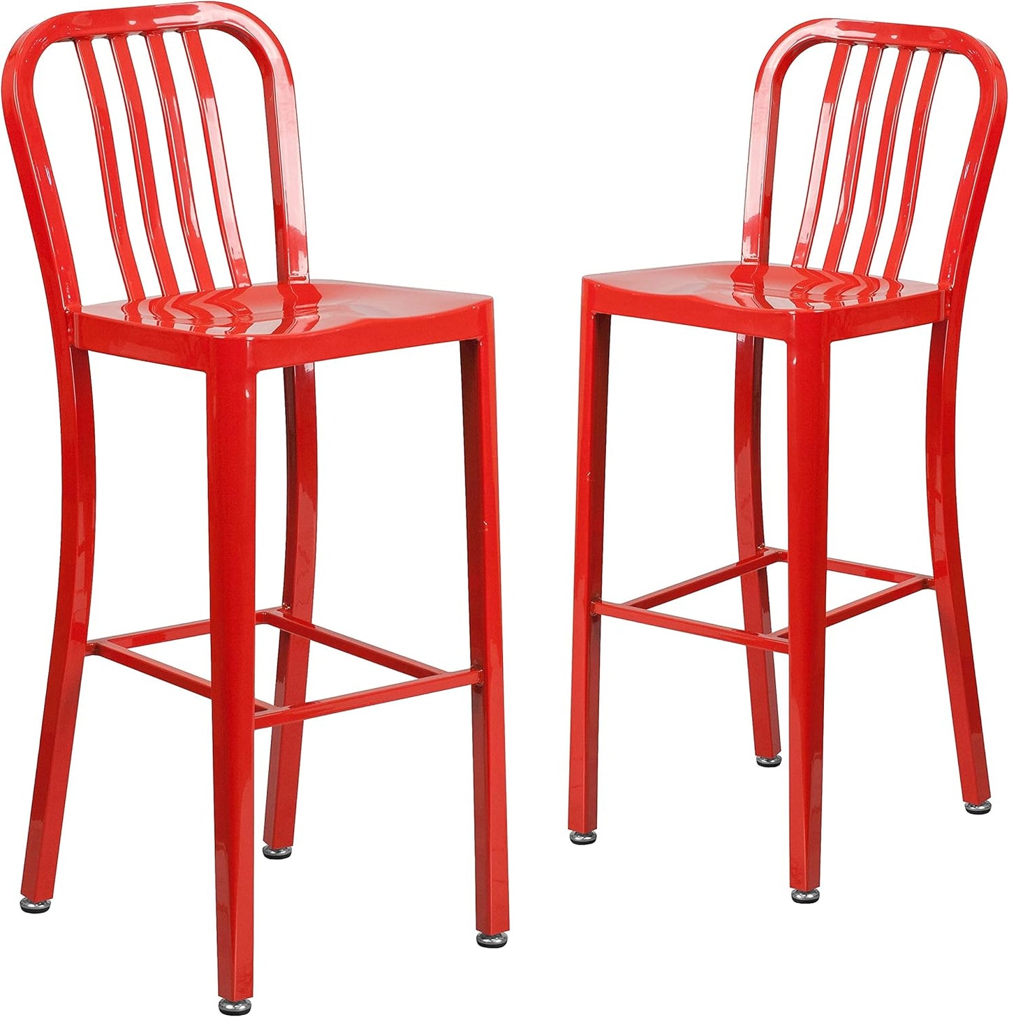 Flash Furniture Gael 30" Commercial Metal Barstools with Footrest, Vertical Slat Back Bar Height Stools for Restaurants and Kitchens, Set of 2, Silver