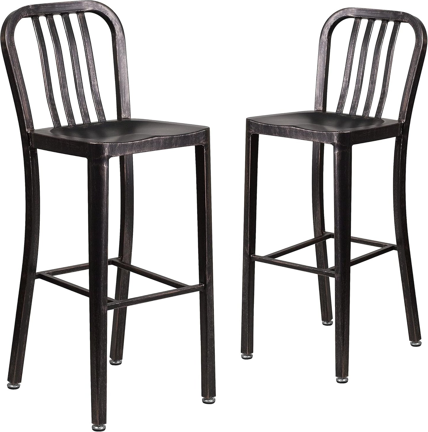 Flash Furniture Gael 30" Commercial Metal Barstools with Footrest, Vertical Slat Back Bar Height Stools for Restaurants and Kitchens, Set of 2, Silver