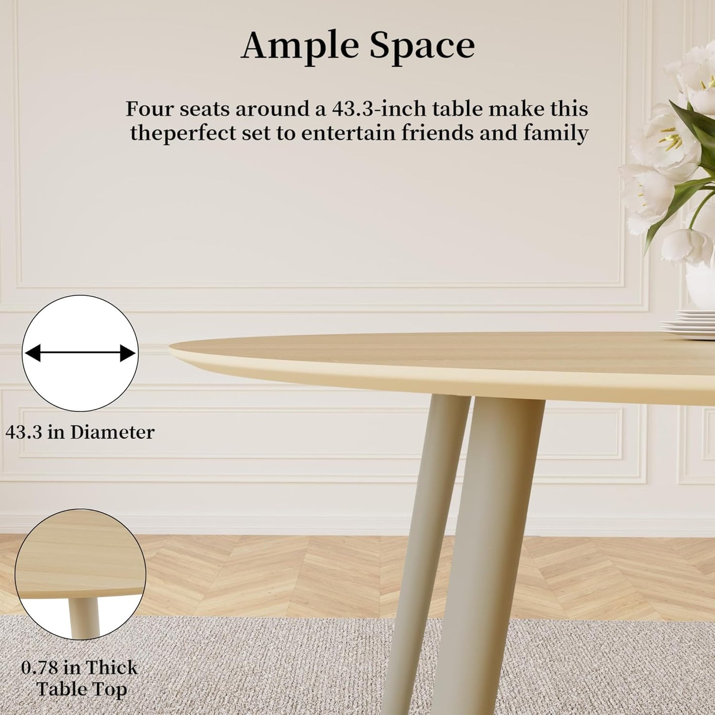 43.3 Inch Cream Round Dining Table for 4, Space-Saving Dinette Perfect for Kitchen Dining Living Room(Cream Table)