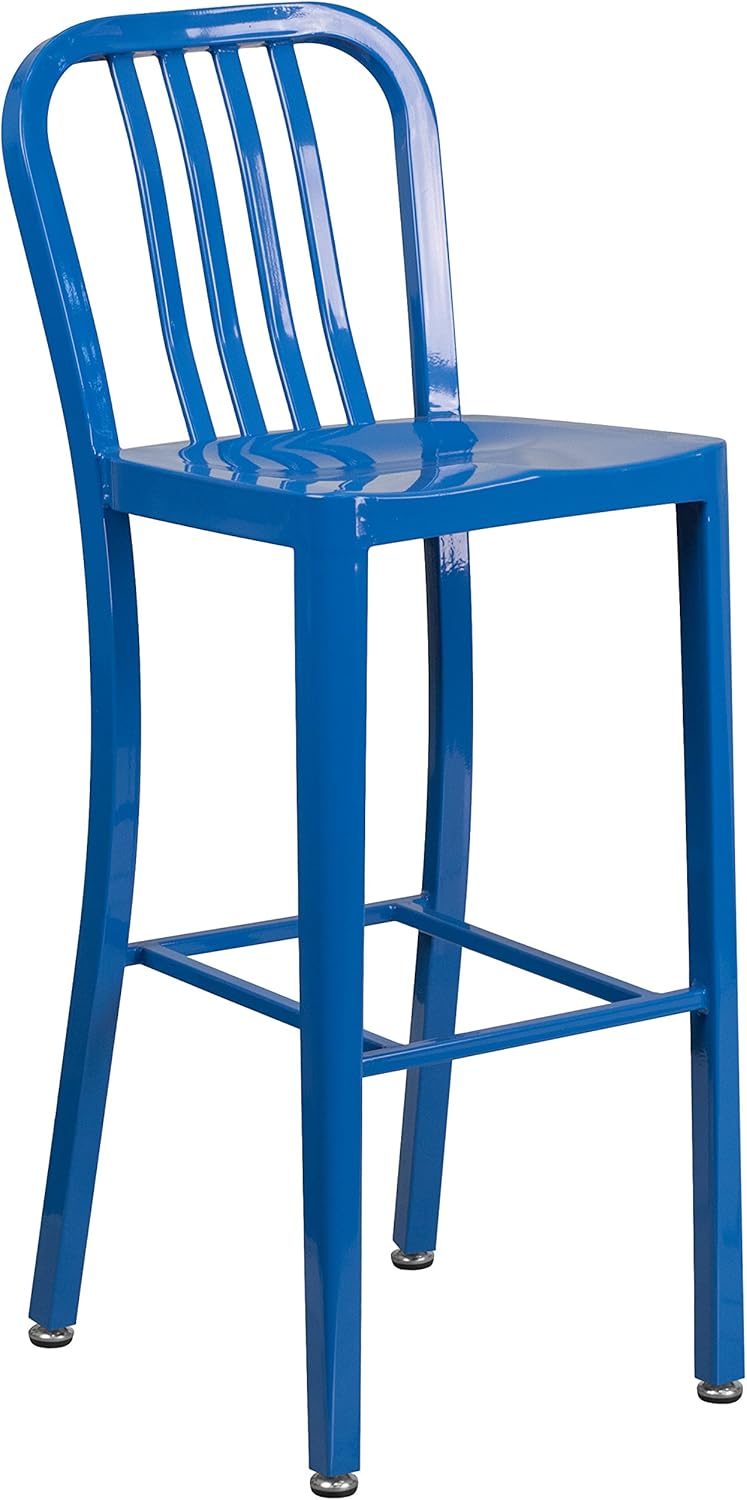 Flash Furniture Gael 30" Commercial Metal Barstools with Footrest, Vertical Slat Back Bar Height Stools for Restaurants and Kitchens, Set of 2, Silver
