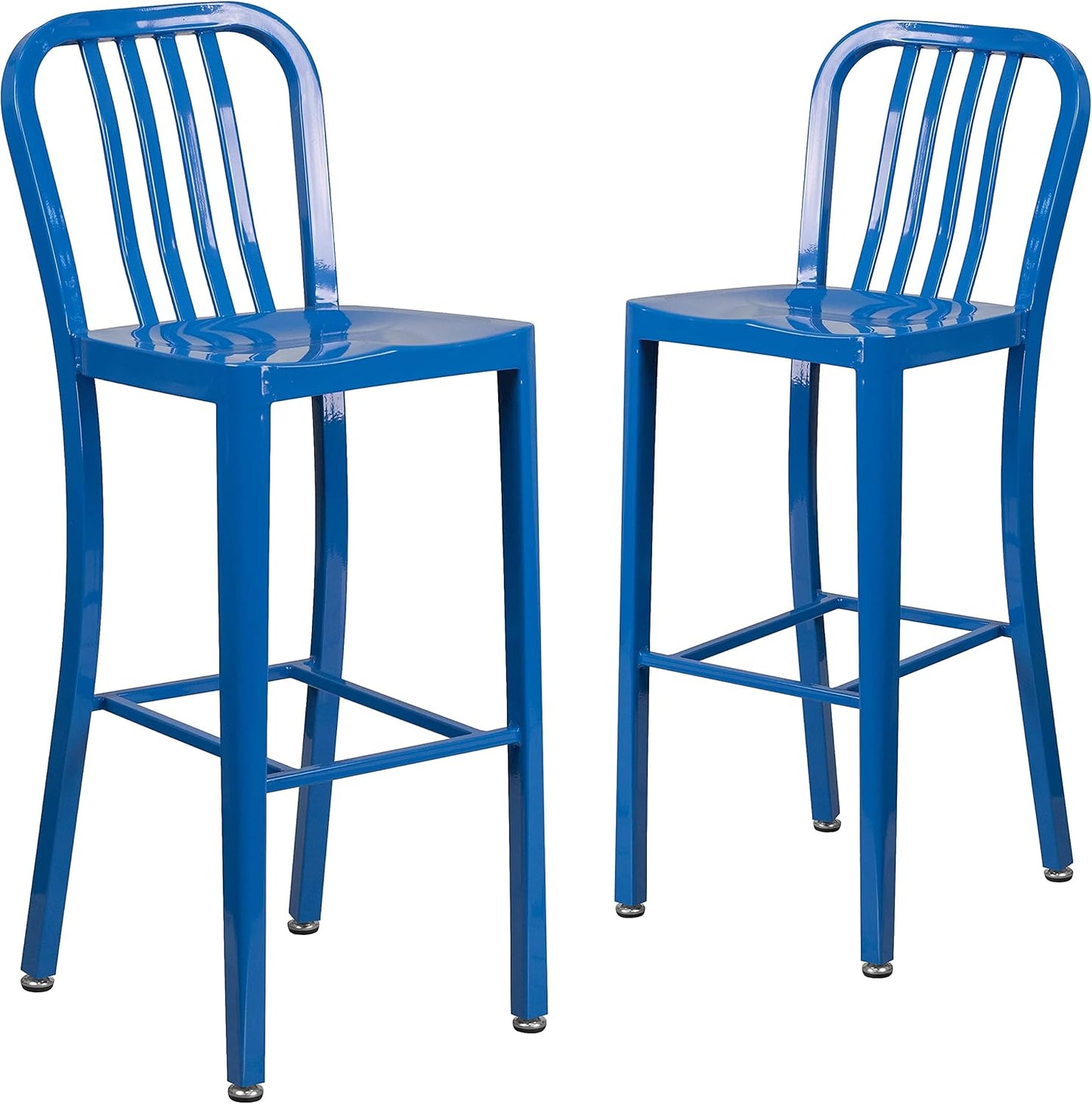 Flash Furniture Gael 30" Commercial Metal Barstools with Footrest, Vertical Slat Back Bar Height Stools for Restaurants and Kitchens, Set of 2, Silver