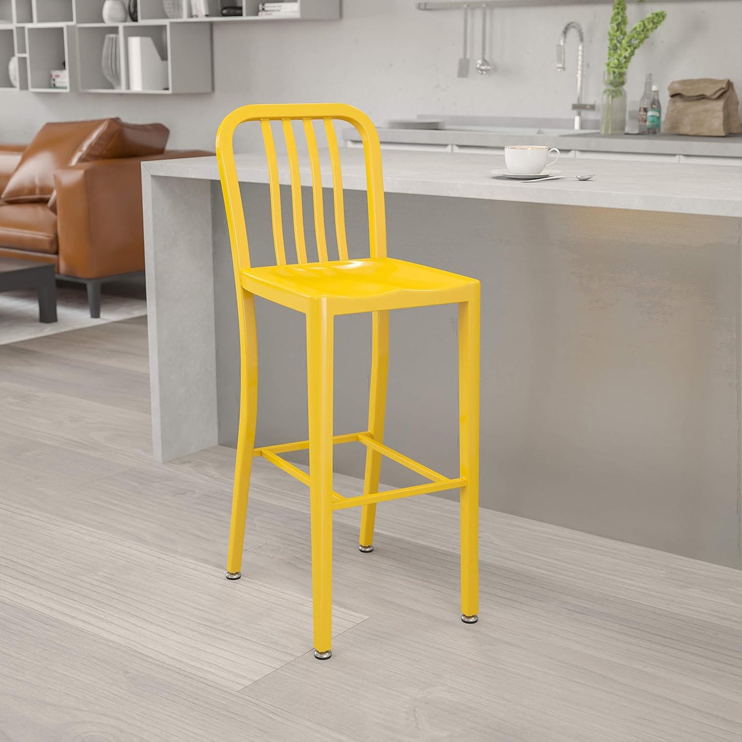 Flash Furniture Gael 30" Commercial Metal Barstools with Footrest, Vertical Slat Back Bar Height Stools for Restaurants and Kitchens, Set of 2, Silver