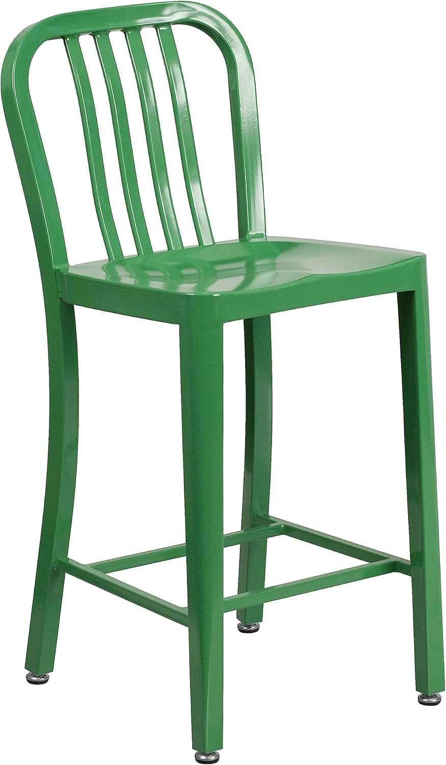 Flash Furniture 24" Commercial Grade Metal Counter Height Stool with Footrest, Modern Vertical Slat Back Stool for Restaurants and Kitchens, Silver