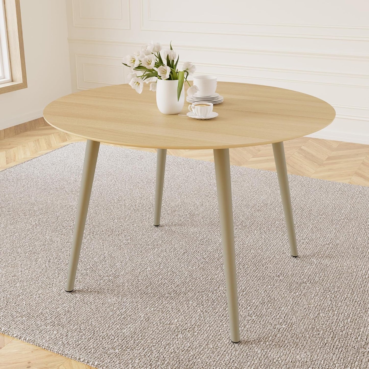 43.3 Inch Cream Round Dining Table for 4, Space-Saving Dinette Perfect for Kitchen Dining Living Room(Cream Table)