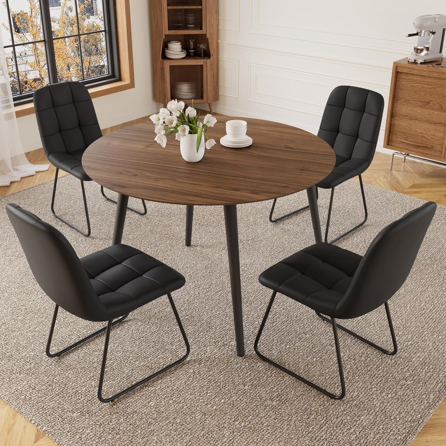 43.3 Inch Cream Round Dining Table for 4, Space-Saving Dinette Perfect for Kitchen Dining Living Room(Cream Table)