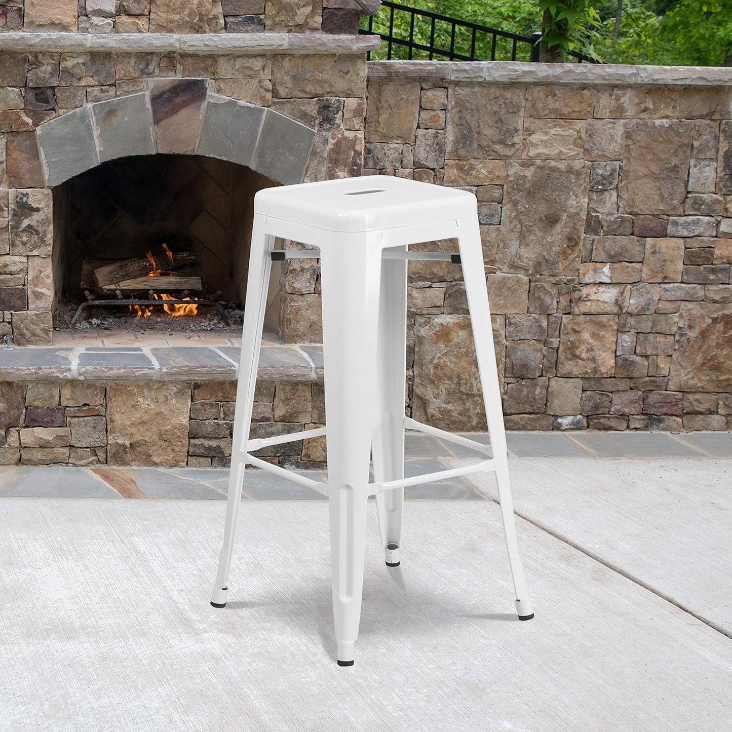 EMMA + OLIVER Commercial Grade 30" H Backless White Metal Indoor-Outdoor Barstool, Square