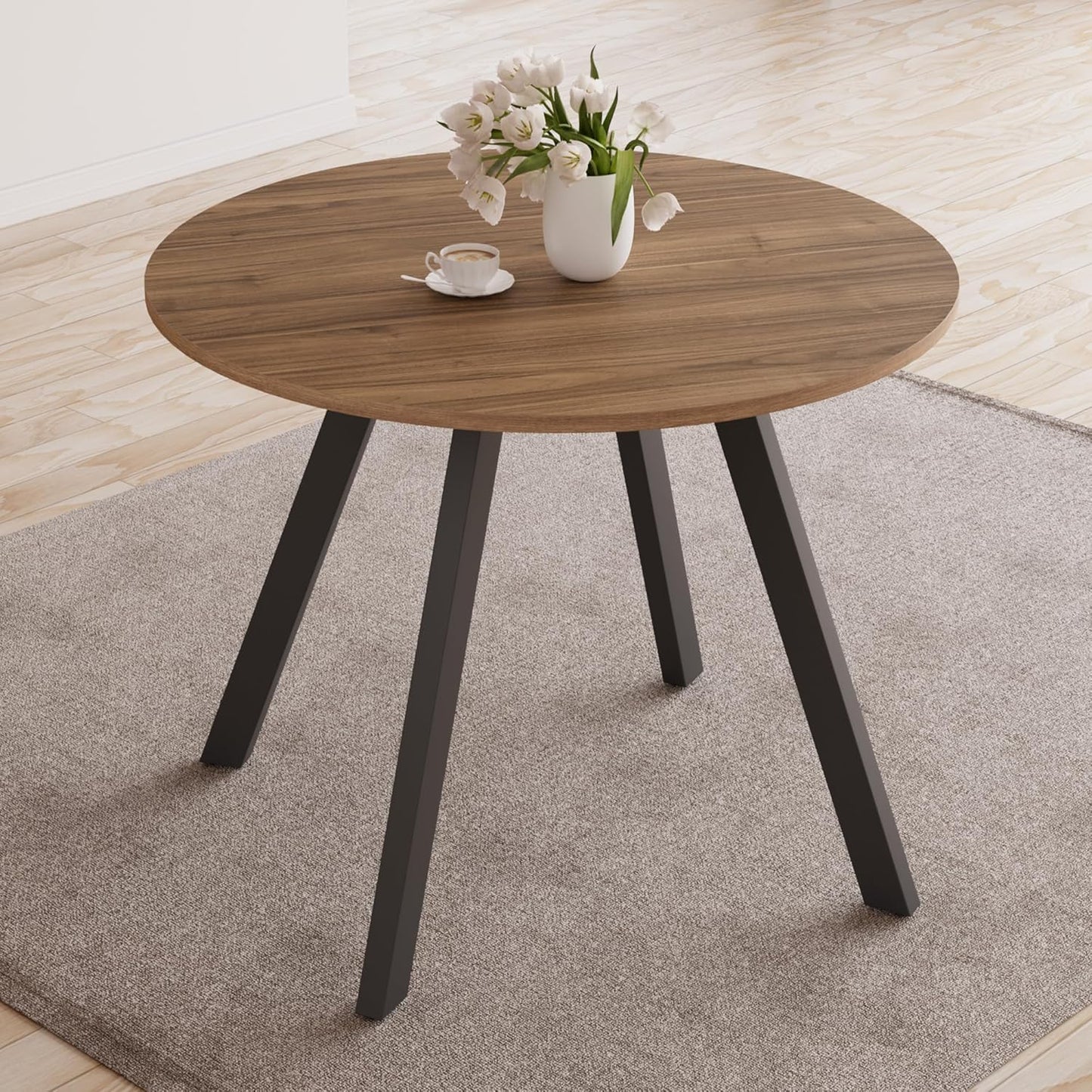 43.3 Inch Cream Round Dining Table for 4, Space-Saving Dinette Perfect for Kitchen Dining Living Room(Cream Table)