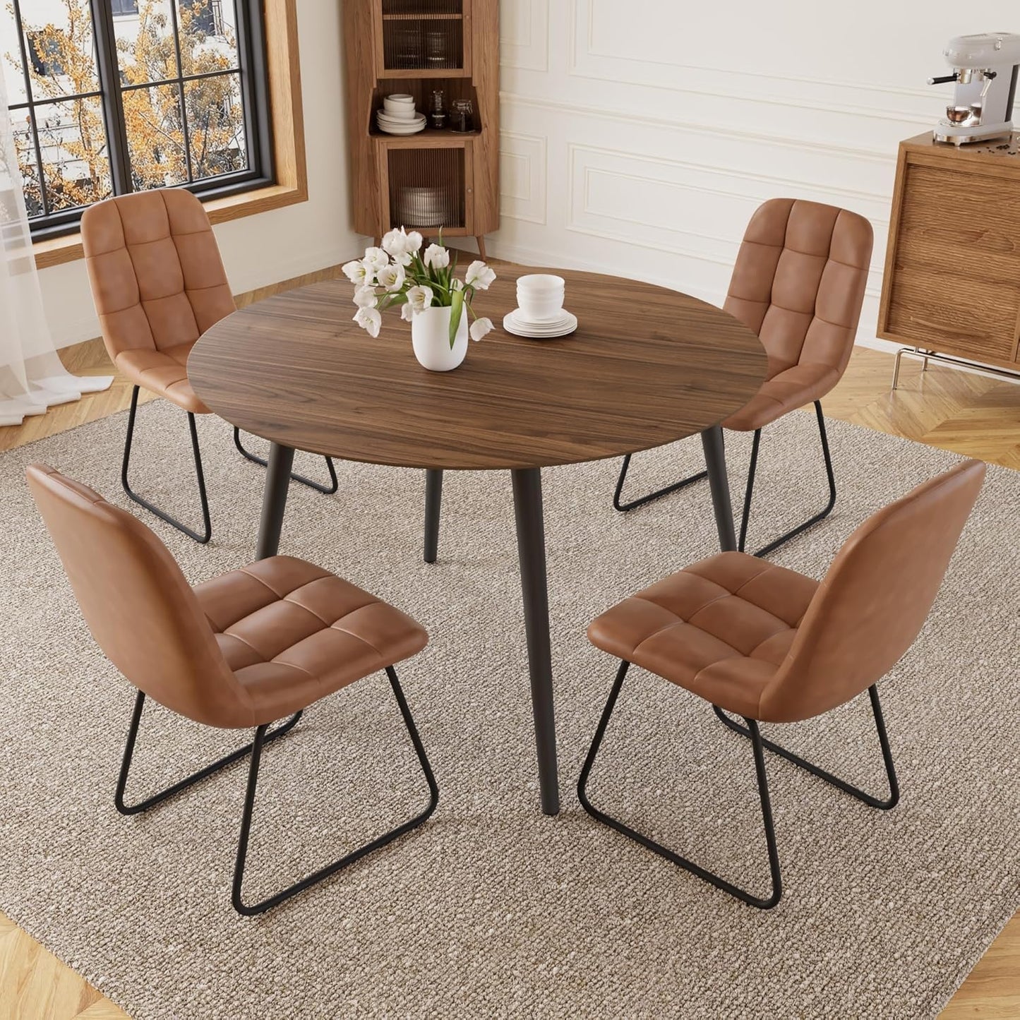 43.3 Inch Cream Round Dining Table for 4, Space-Saving Dinette Perfect for Kitchen Dining Living Room(Cream Table)