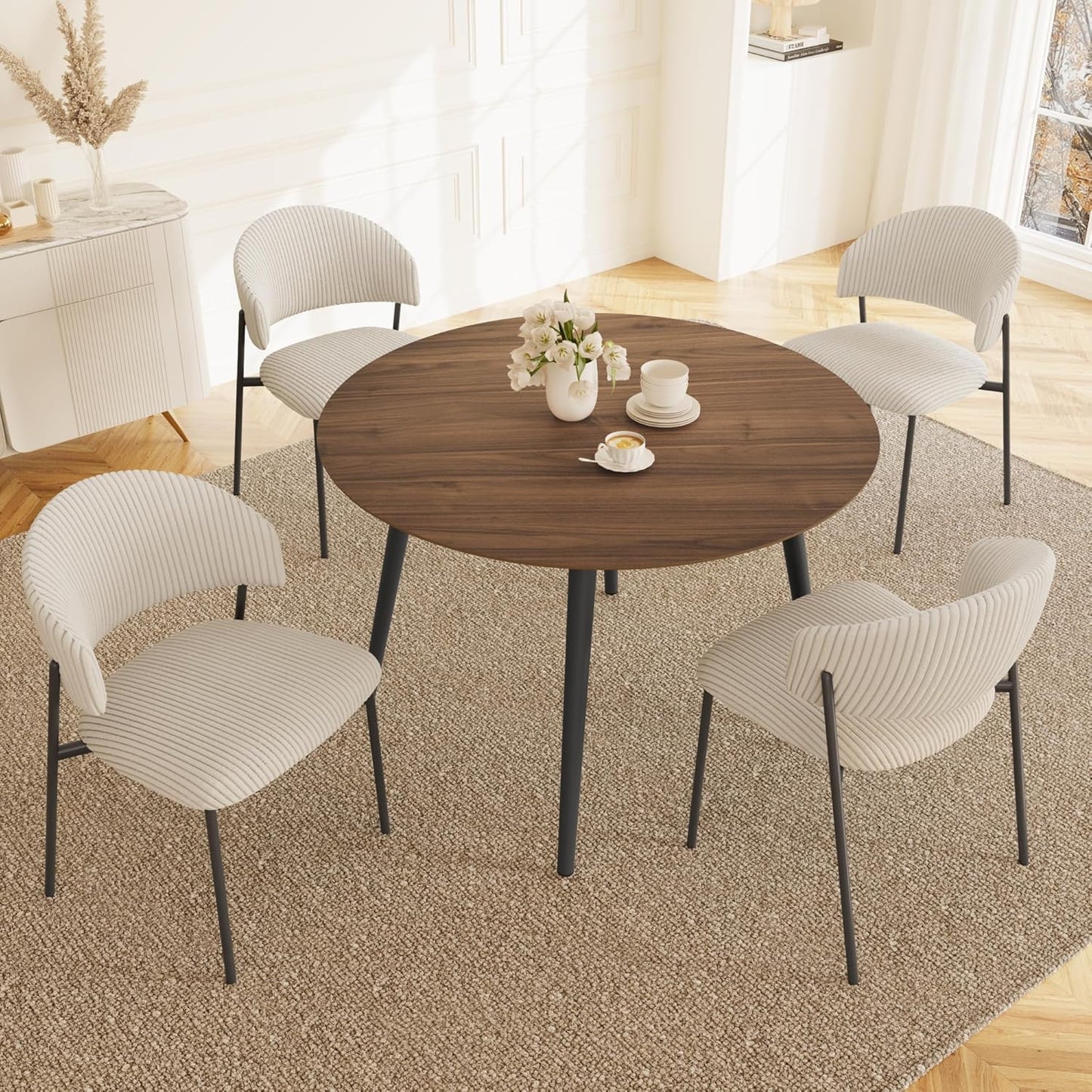 43.3 Inch Cream Round Dining Table for 4, Space-Saving Dinette Perfect for Kitchen Dining Living Room(Cream Table)