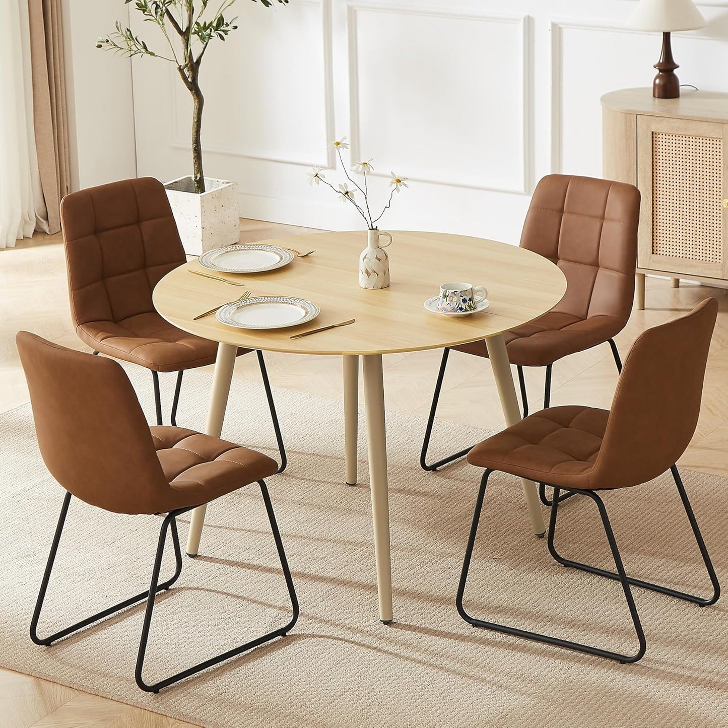43.3 Inch Cream Round Dining Table for 4, Space-Saving Dinette Perfect for Kitchen Dining Living Room(Cream Table)