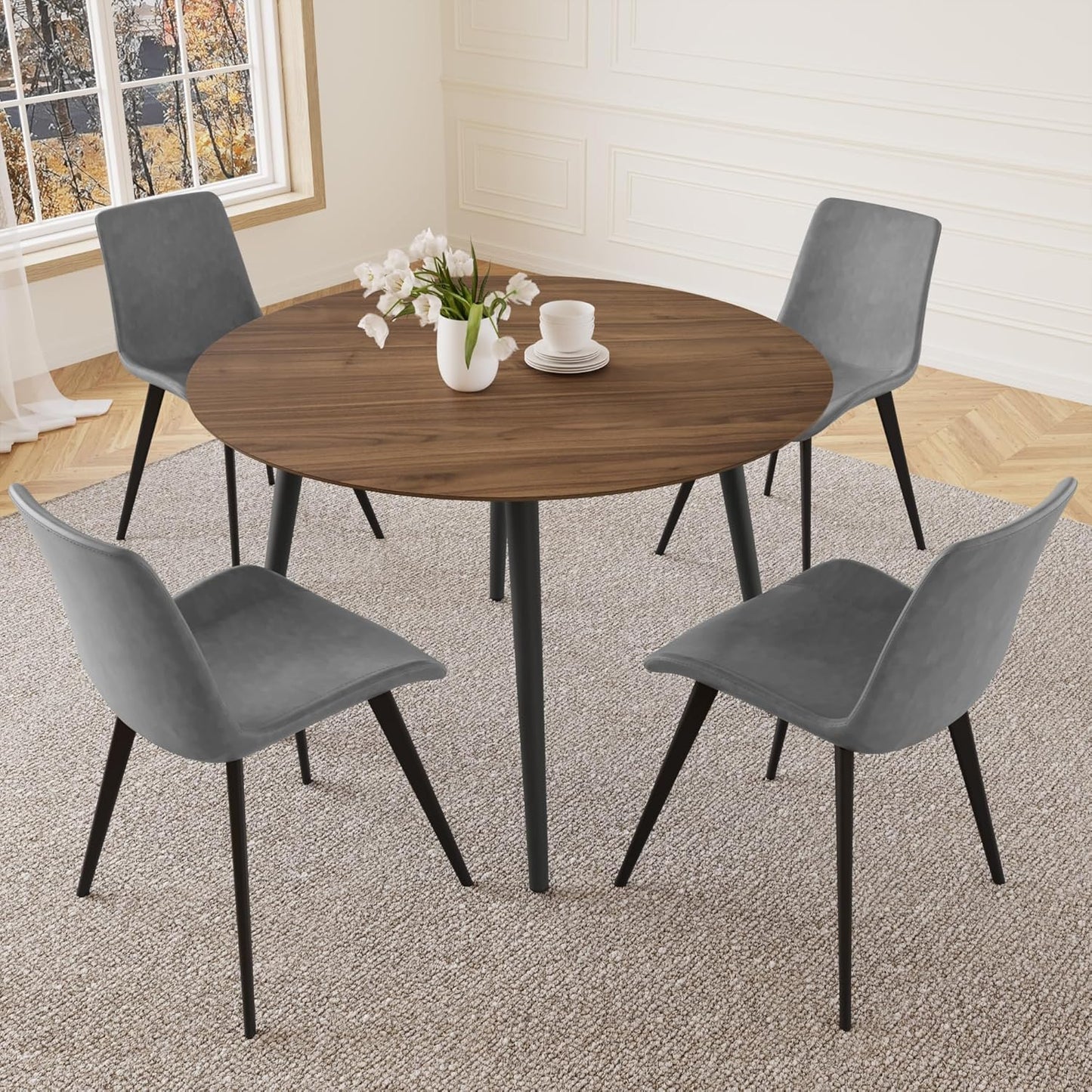 43.3 Inch Cream Round Dining Table for 4, Space-Saving Dinette Perfect for Kitchen Dining Living Room(Cream Table)