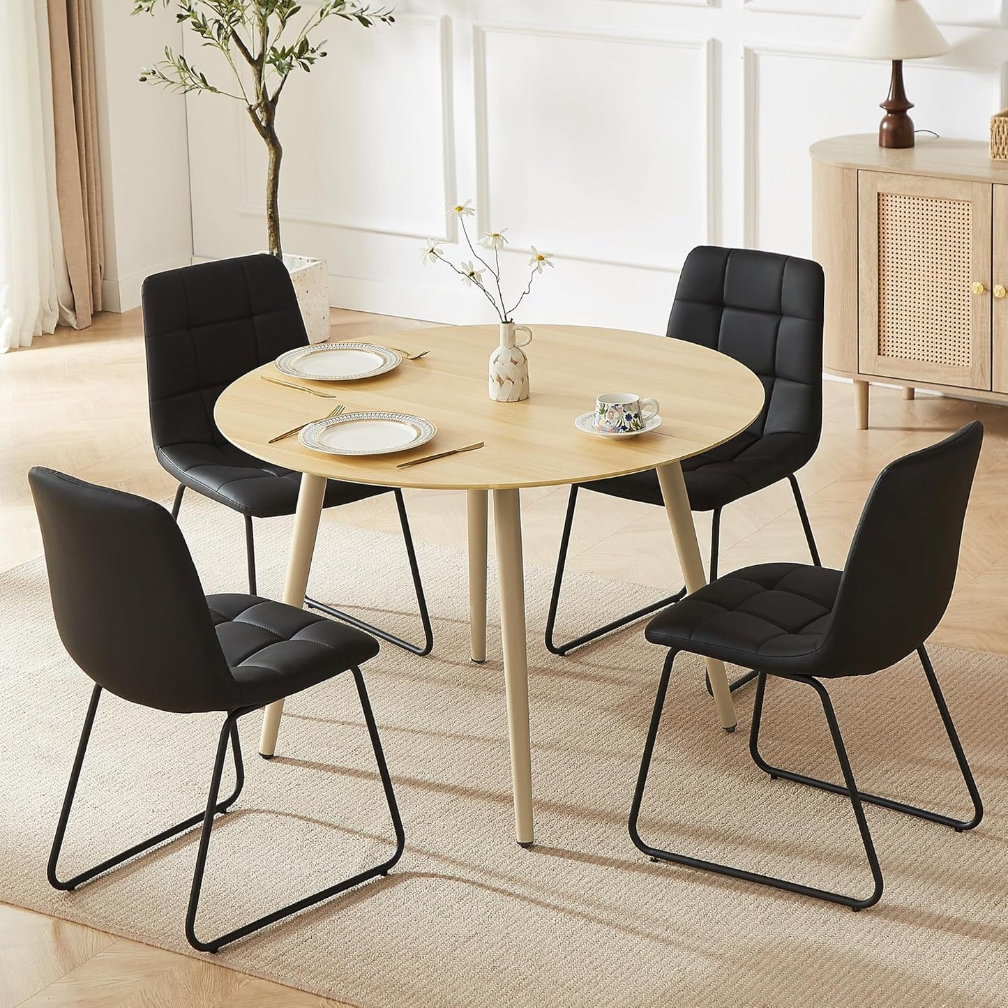 43.3 Inch Cream Round Dining Table for 4, Space-Saving Dinette Perfect for Kitchen Dining Living Room(Cream Table)