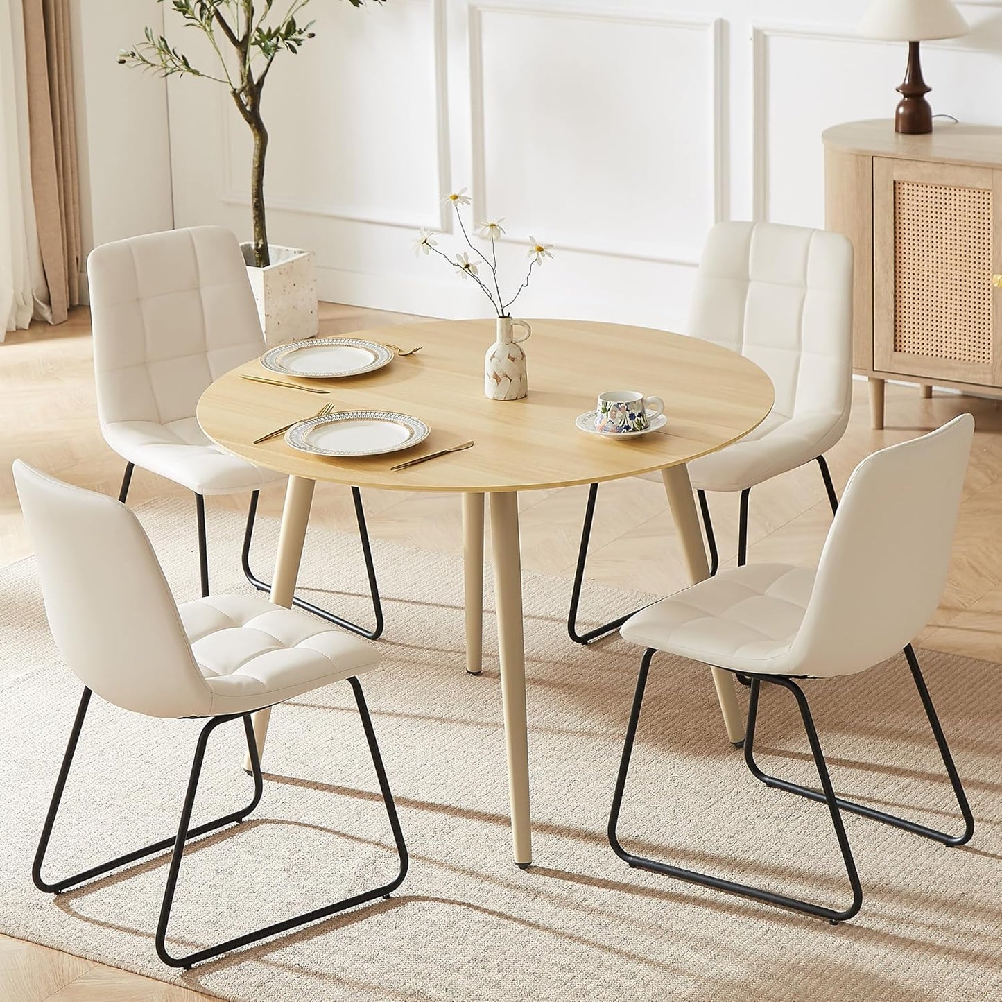 43.3 Inch Cream Round Dining Table for 4, Space-Saving Dinette Perfect for Kitchen Dining Living Room(Cream Table)