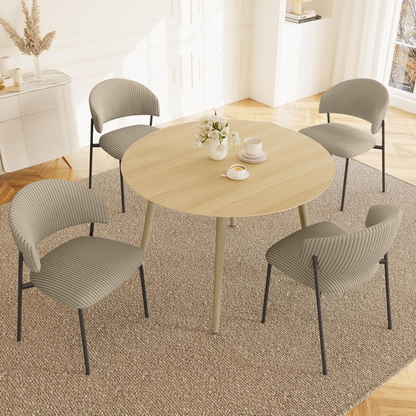 43.3 Inch Cream Round Dining Table for 4, Space-Saving Dinette Perfect for Kitchen Dining Living Room(Cream Table)